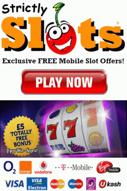 strictlyslotsmobile £5 free play now banner strictlyslots.co.uk